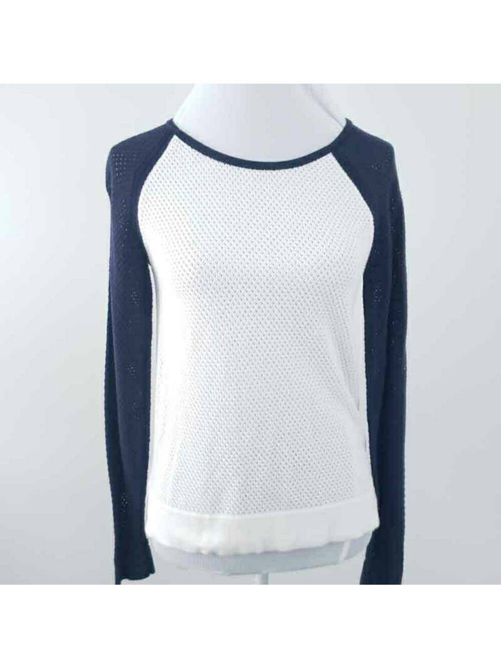 Workshop Loose Weave Sweater Raglan Blue White MEDIUM Women MODAL Cotton
